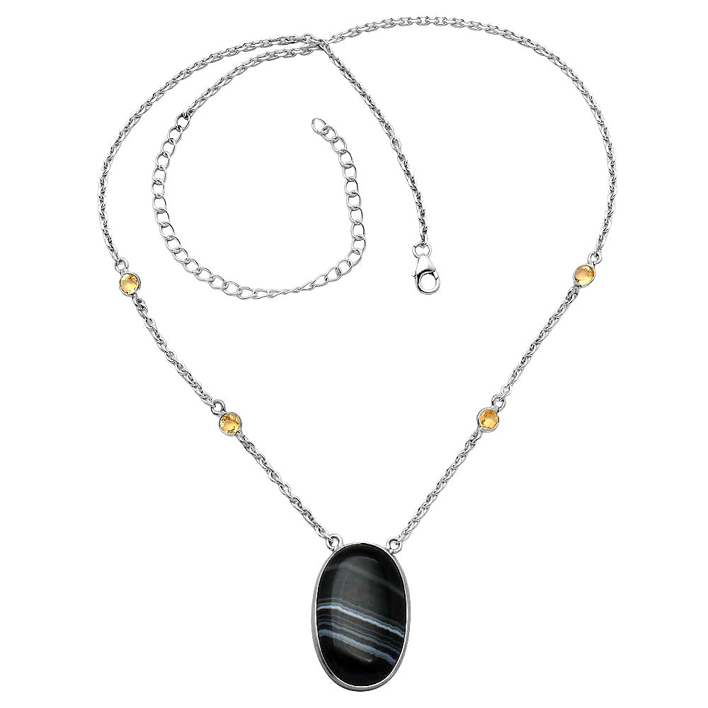 Black Botswana Agate & Citrine Necklace N-1012 SDN1926