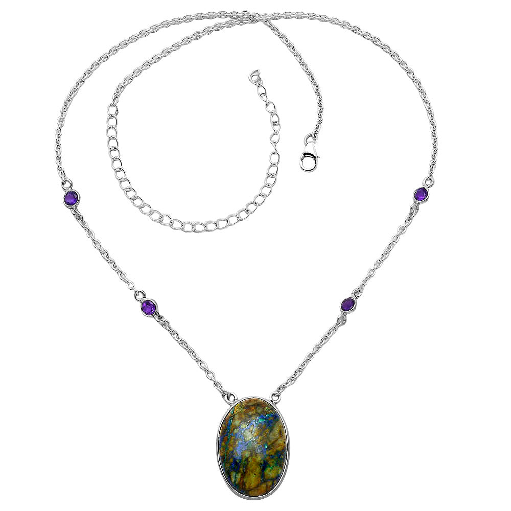 Natural Azurite & Amethyst Necklace N-1012 SDN1929