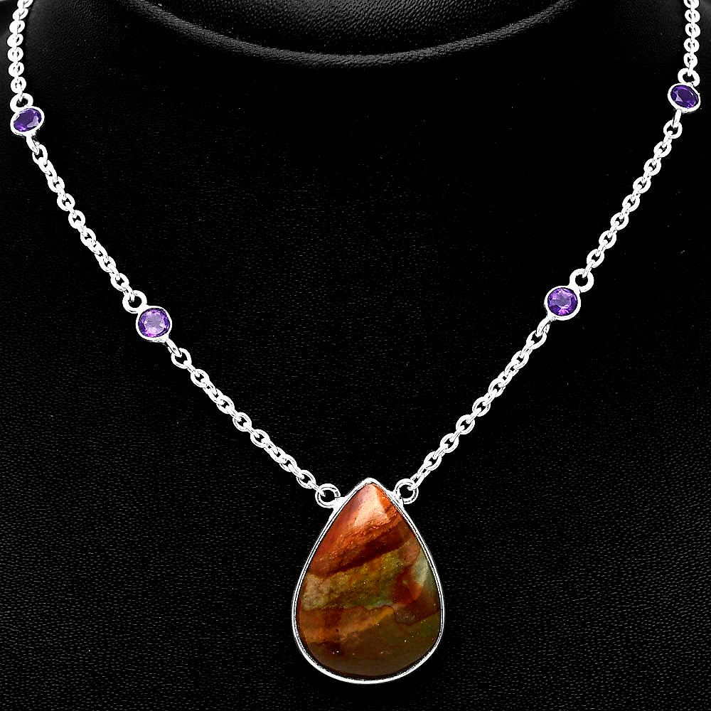 Natural Polygram Jasper & Amethyst Necklace N-1012 SDN1932