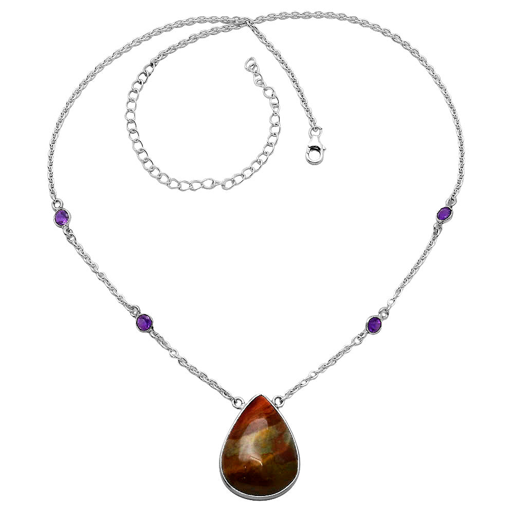 Natural Polygram Jasper & Amethyst Necklace N-1012 SDN1932