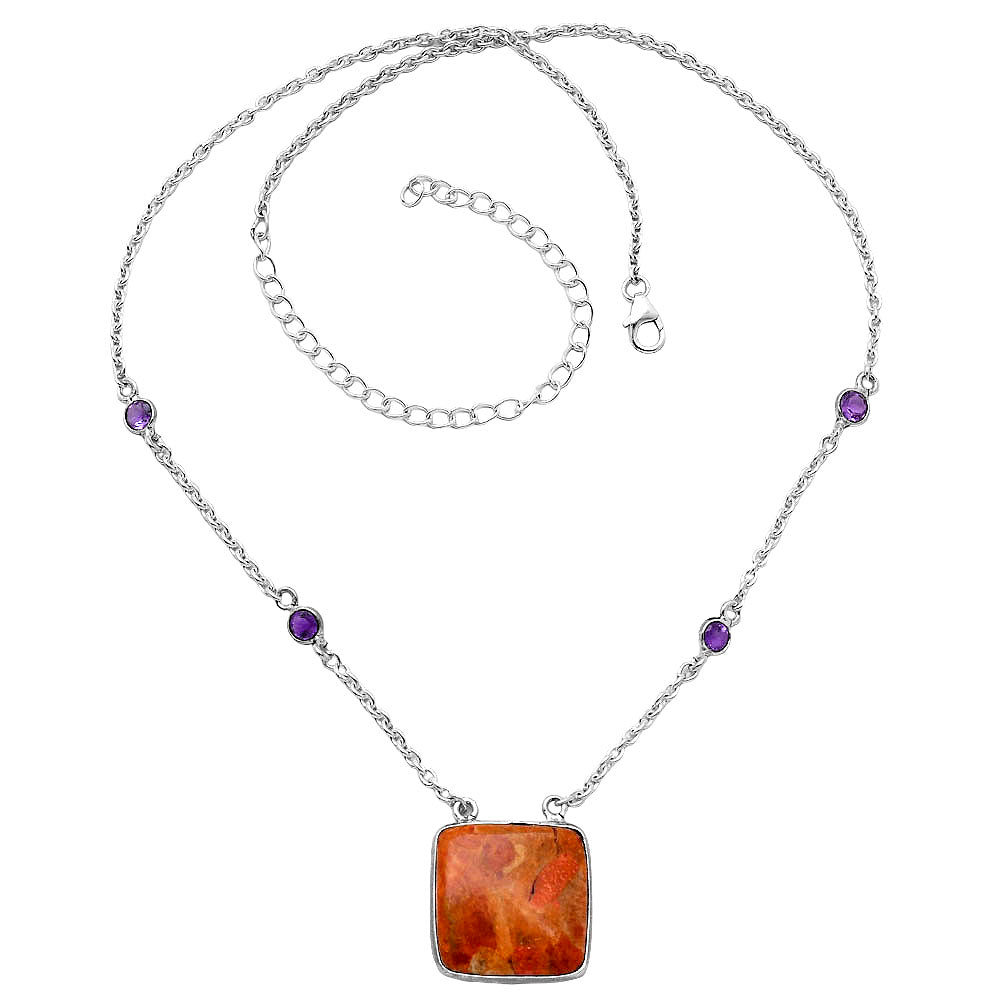 Natural Red Sponge Coral & Amethyst Necklace N-1012 SDN1938