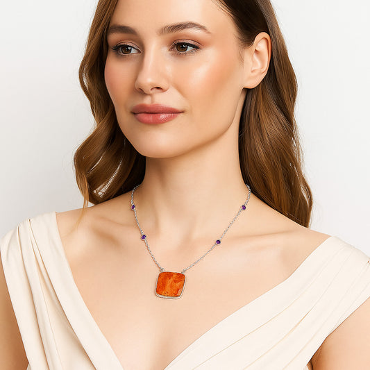 Natural Red Sponge Coral & Amethyst Necklace N-1012 SDN1938