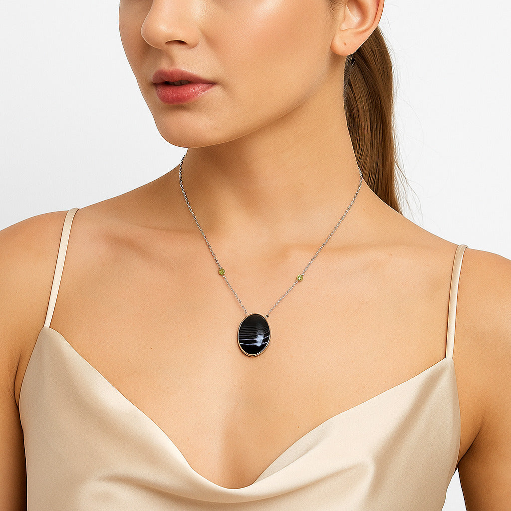 Black Botswana Agate & Peridot Necklace N-1012 SDN1946