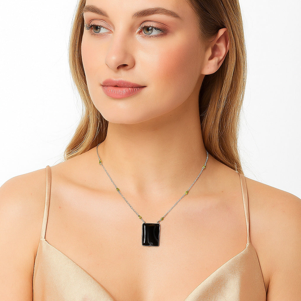 Black Botswana Agate & Peridot Necklace N-1012 SDN1947