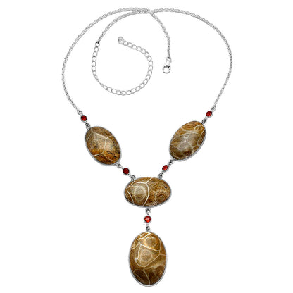 Natural Flower Fossil Coral & Garnet Necklace N-1023 SDN1951