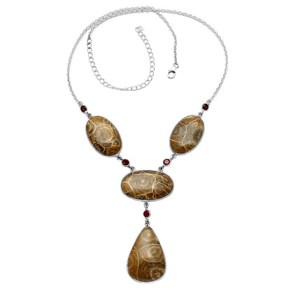 Natural Flower Fossil Coral & Garnet Necklace N-1023 SDN1955
