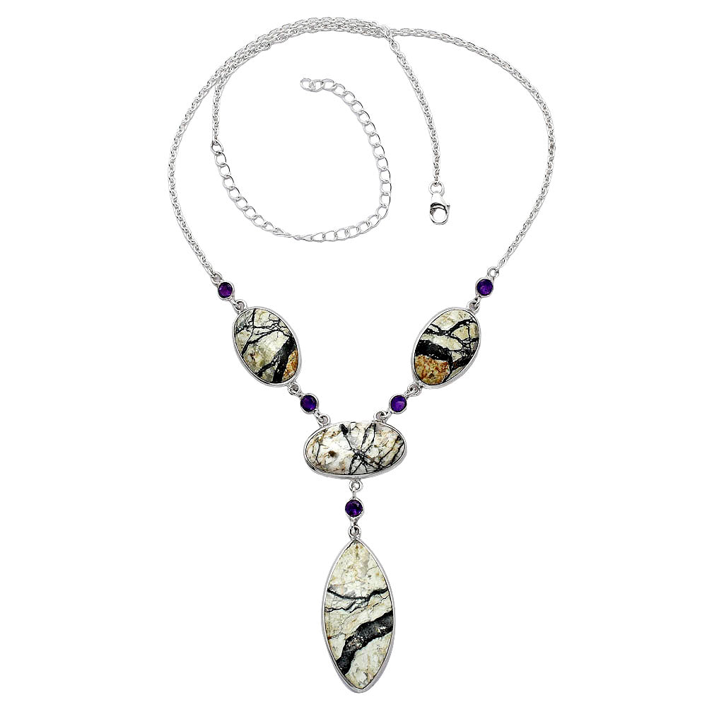 Authentic White Buffalo Turquoise Nevada & Amethyst Necklace N-1023 SDN1964
