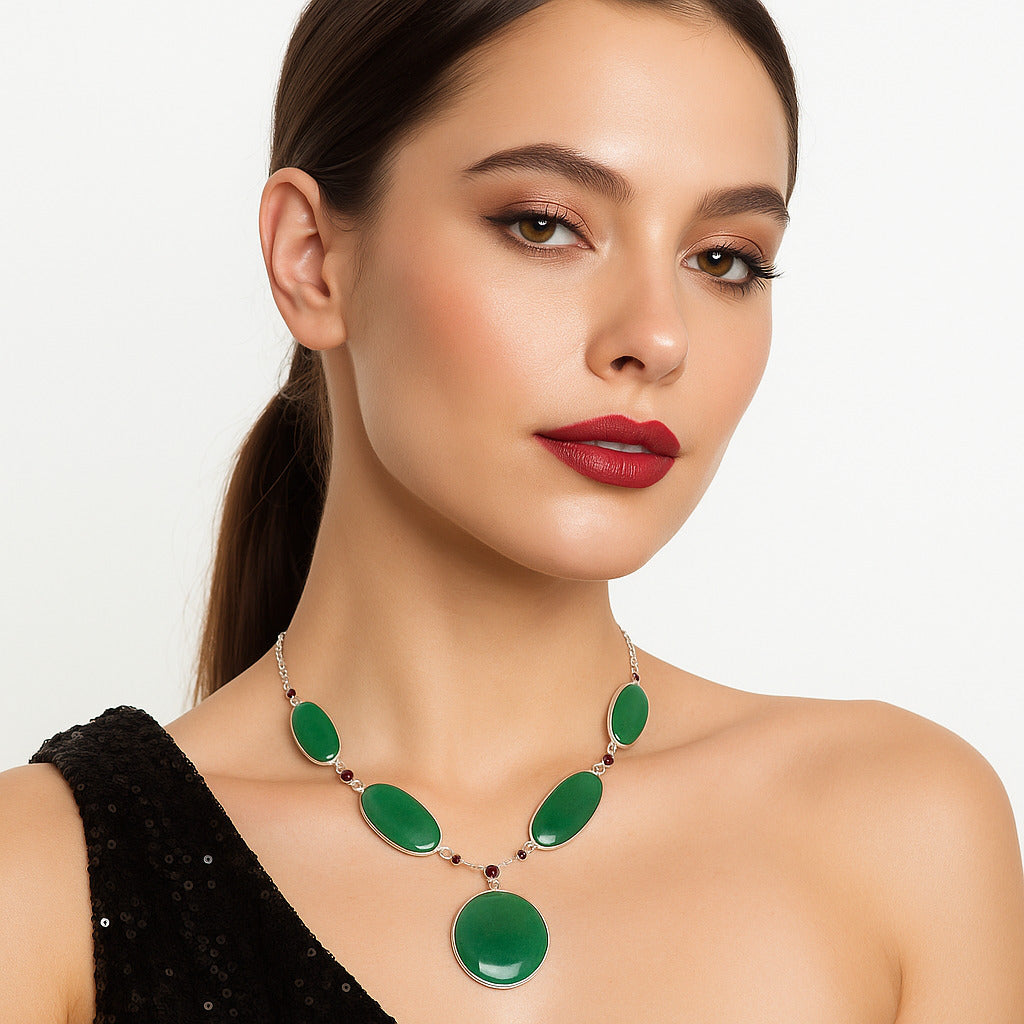 Natural Green Aventurine & Garnet Necklace N-1022 SDN1971