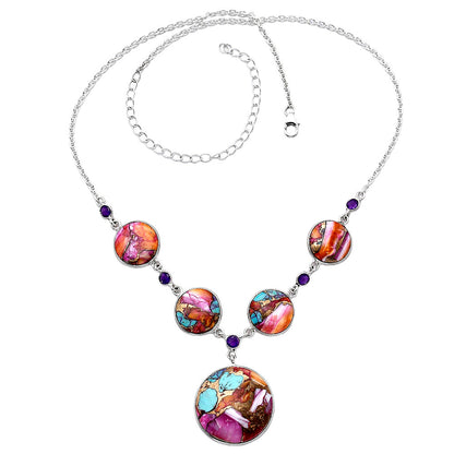 Kingman Orange Dahlia Turquoise & Amethyst Necklace N-1022 SDN1972