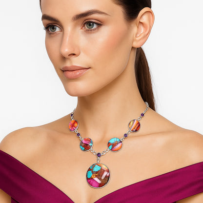 Kingman Orange Dahlia Turquoise & Amethyst Necklace N-1022 SDN1972