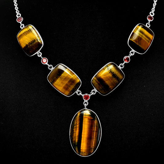 Natural Blue Tiger Eye & Garnet Necklace N-1022 SDN1974