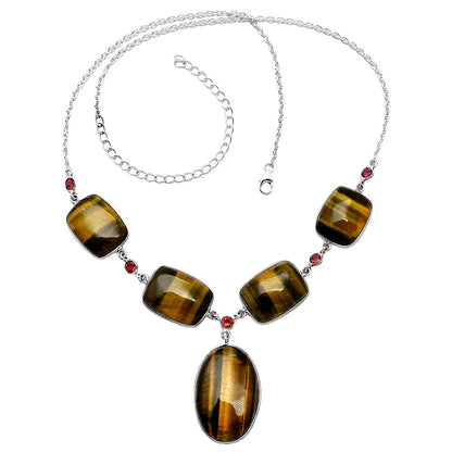Natural Blue Tiger Eye & Garnet Necklace N-1022 SDN1974