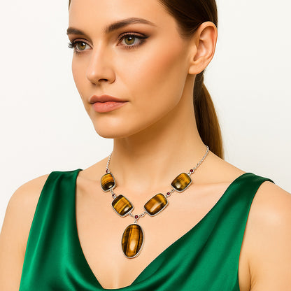 Natural Blue Tiger Eye & Garnet Necklace N-1022 SDN1974