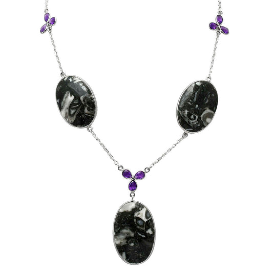 Mexican Cabbing Fossil & Amethyst Necklace N-1021 SDN1981