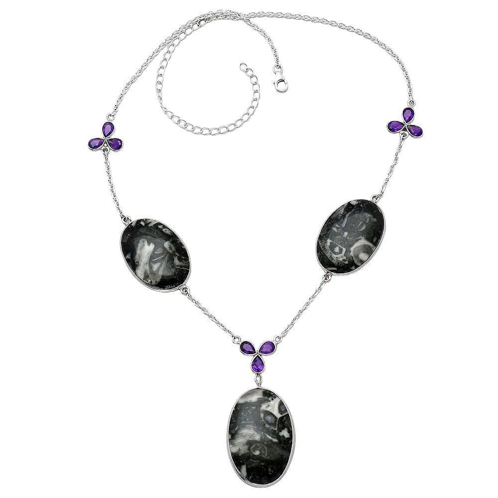 Mexican Cabbing Fossil & Amethyst Necklace N-1021 SDN1981