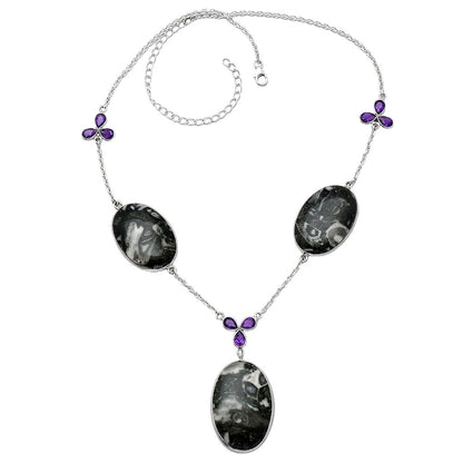 Mexican Cabbing Fossil & Amethyst Necklace N-1021 SDN1981