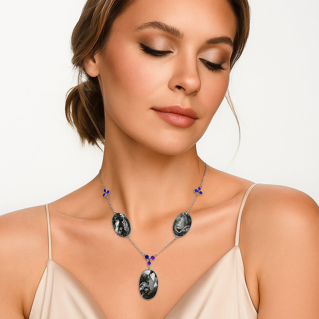 Mexican Cabbing Fossil & Amethyst Necklace N-1021 SDN1981