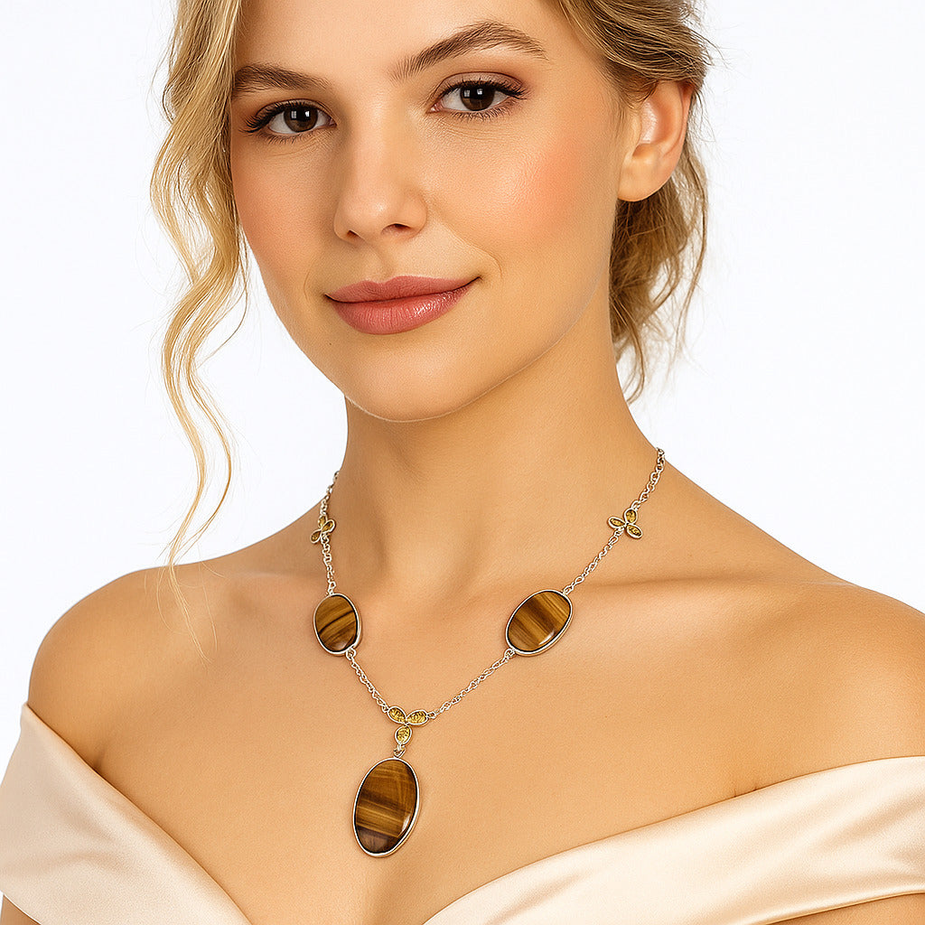 Natural Tiger Eye - Africa & Citrine Necklace N-1021 SDN1984