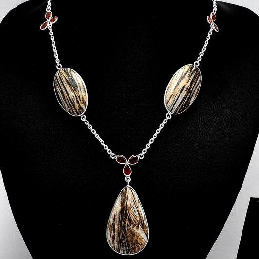 Natural Stick Agate & Garnet Necklace N-1021 SDN1990