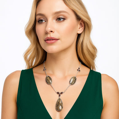 Natural Stick Agate & Garnet Necklace N-1021 SDN1990