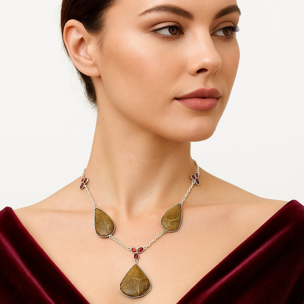 Natural Flower Fossil Coral & Garnet Necklace N-1021 SDN1993