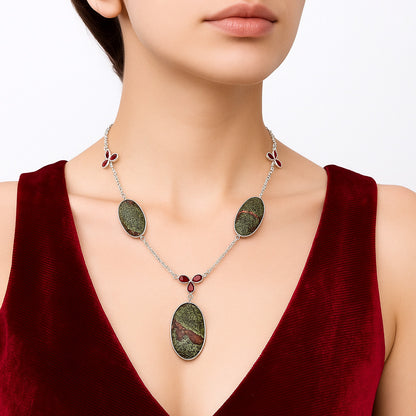 Natural Dragon Blood Stone & Garnet Necklace N-1021 SDN1994