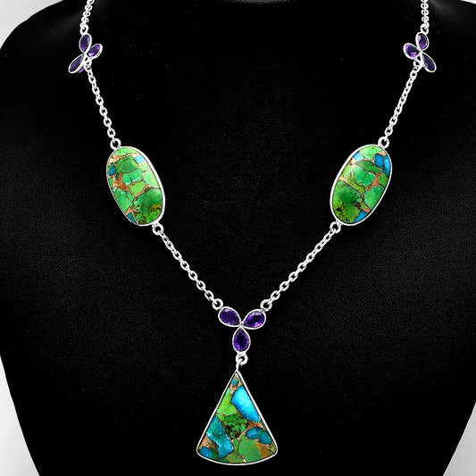 Blue Turquoise In Green Mohave & Amethyst Necklace N-1021 SDN2000