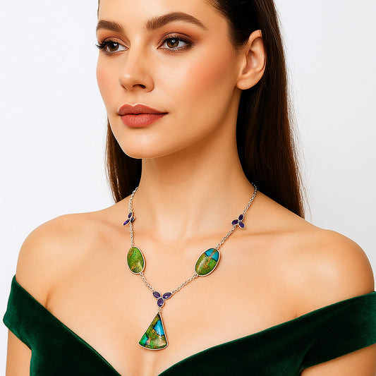 Blue Turquoise In Green Mohave & Amethyst Necklace N-1021 SDN2000