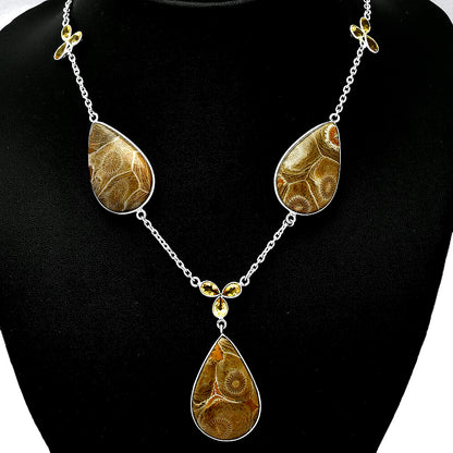 Flower Fossil Coral & Citrine Necklace N-1021 SDN2002