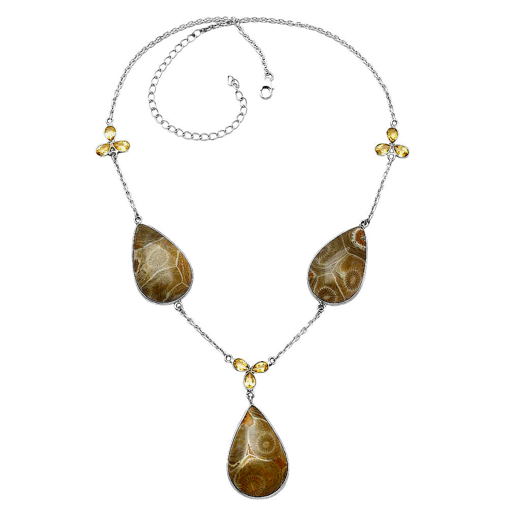 Flower Fossil Coral & Citrine Necklace N-1021 SDN2002