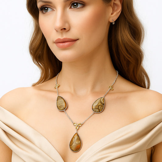 Flower Fossil Coral & Citrine Necklace N-1021 SDN2002