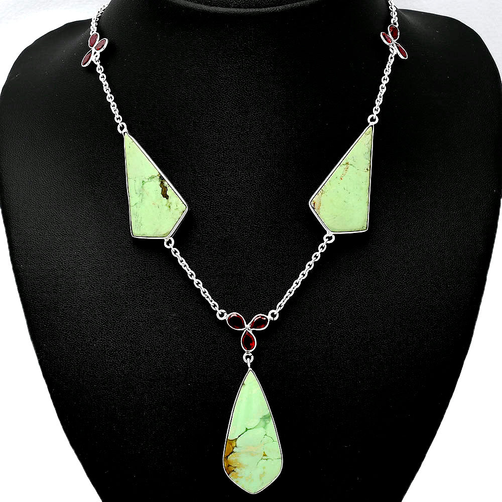 Natural Lemon Chrysoprase & Garnet Necklace N-1021 SDN2004