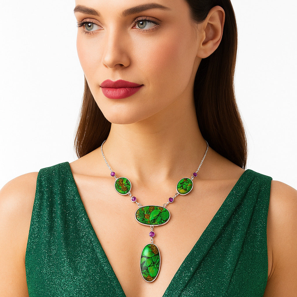 Green Matrix Turquoise & Amethyst Necklace N-1023 SDN2006