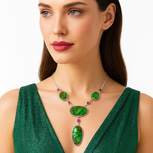 Green Matrix Turquoise & Amethyst Necklace N-1023 SDN2006