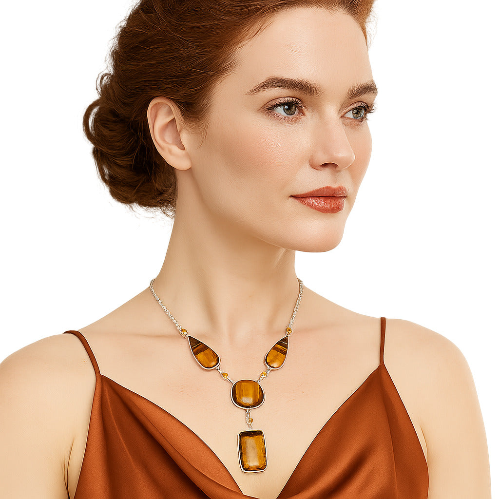 Natural Tiger Eye - Africa & Citrine Necklace N-1023 SDN2010