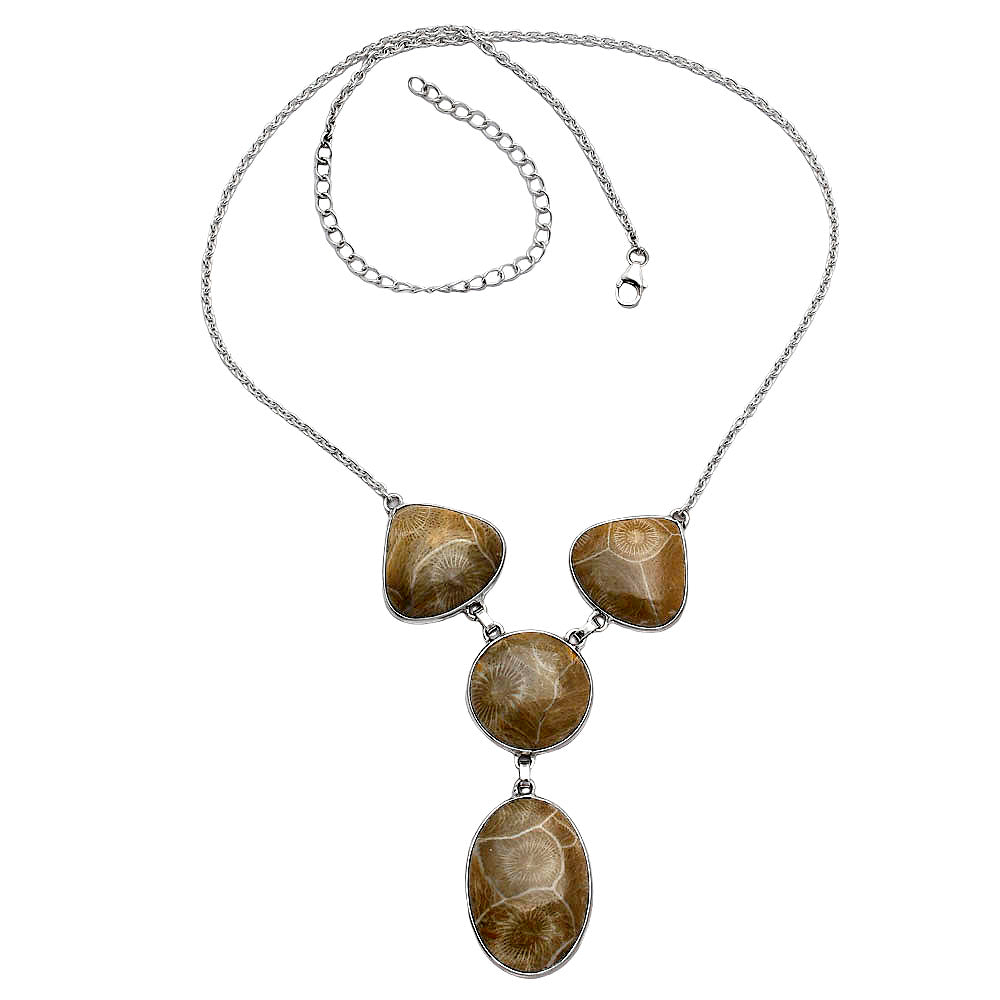 Natural Flower Fossil Coral Necklace N-1013 SDN2023