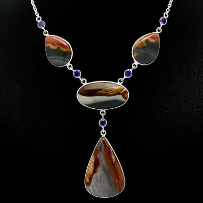 Natural Polygram Jasper & Amethyst Necklace N-1023 SDN2030