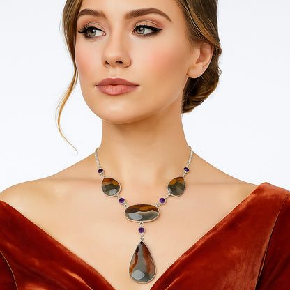 Natural Polygram Jasper & Amethyst Necklace N-1023 SDN2030