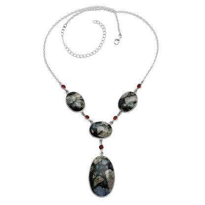 Llanite Blue Opal Crystal Sphere & Garnet Necklace N-1023 SDN2032
