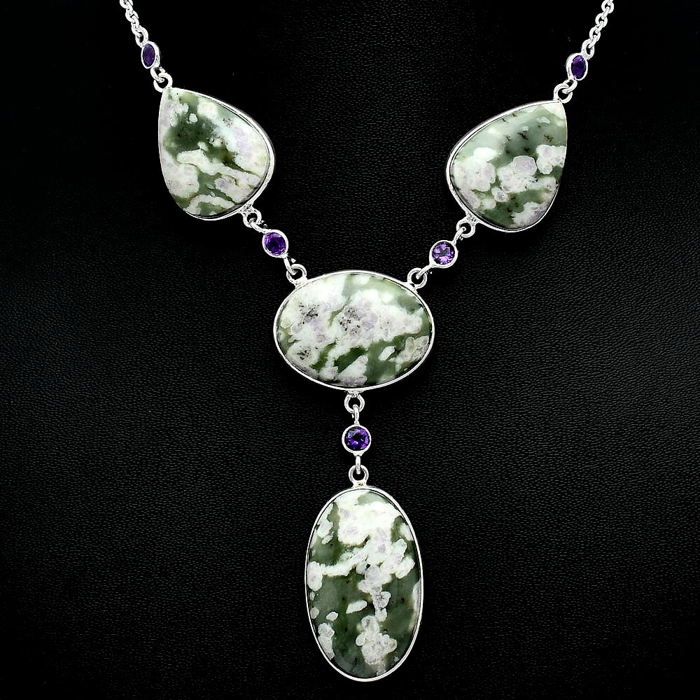 Natural Peace Jade & Amethyst Necklace N-1023 SDN2033