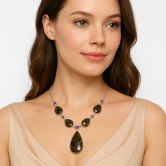 Natural Bat Cave Jasper & Amethyst Necklace N-1022 SDN2044