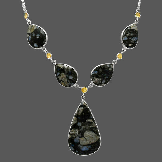 Llanite Blue Opal Crystal Sphere & Citrine Necklace N-1022 SDN2045