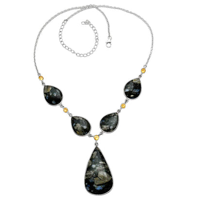 Llanite Blue Opal Crystal Sphere & Citrine Necklace N-1022 SDN2045