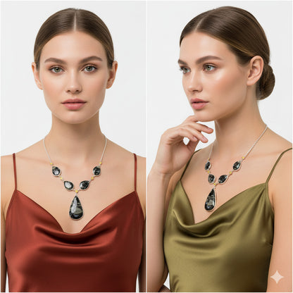 Llanite Blue Opal Crystal Sphere & Citrine Necklace N-1022 SDN2045