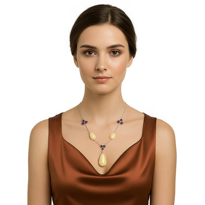 Natural Yellow Aragonite & Garnet Necklace N-1021 SDN2052