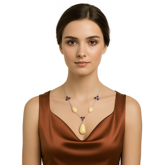 Natural Yellow Aragonite & Garnet Necklace N-1021 SDN2052