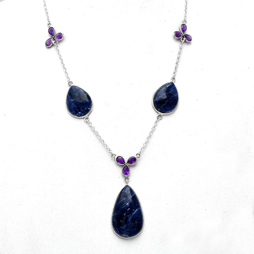 Natural Sodalite & Amethyst Necklace N-1021 SDN2054