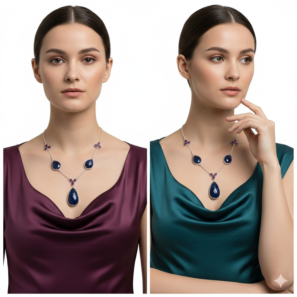 Natural Sodalite & Amethyst Necklace N-1021 SDN2054