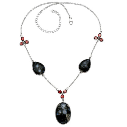 Llanite Blue Opal Crystal Sphere & Garnet Necklace N-1021 SDN2056