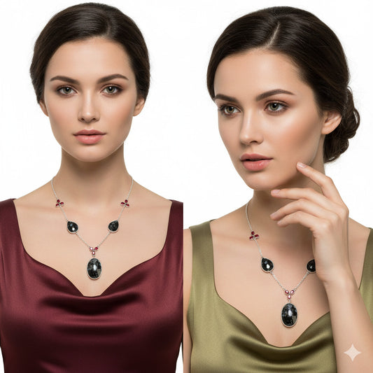 Llanite Blue Opal Crystal Sphere & Garnet Necklace N-1021 SDN2056